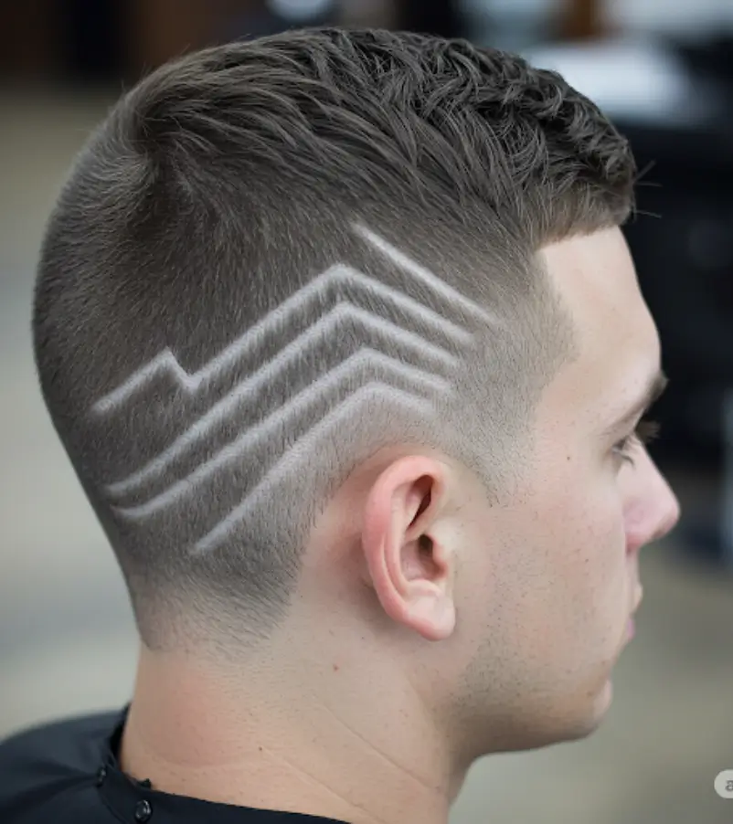 Cropped Crew Cut with Shaved Line Design