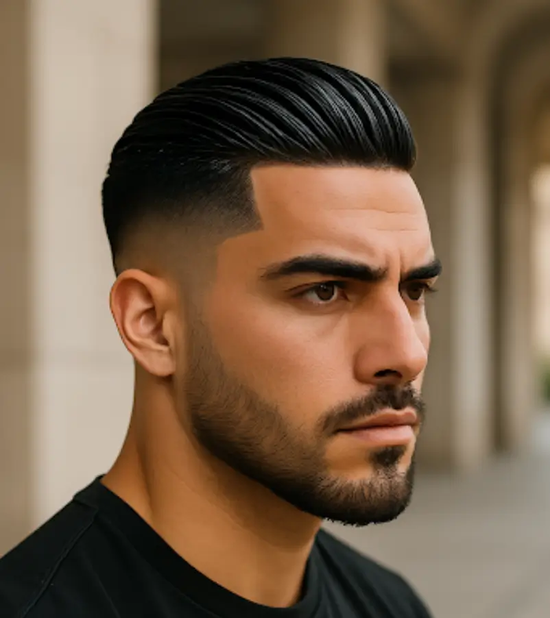 Edgy Slick Back Fade with Line Up