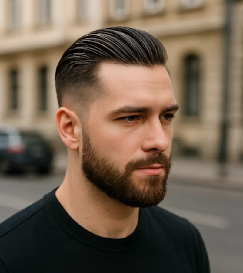 Slick Back with Short Sides and Beard