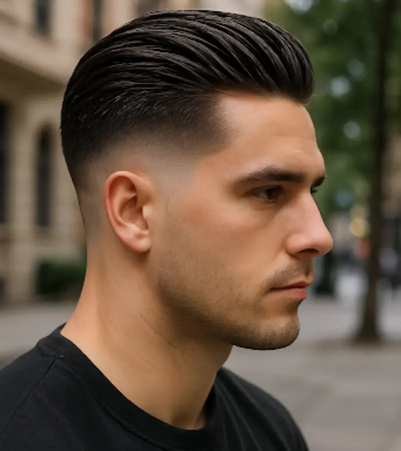 Thick Slick Back with High Taper Fade