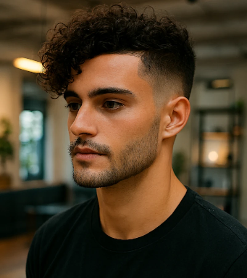 Long Curly Hair with Low Fade