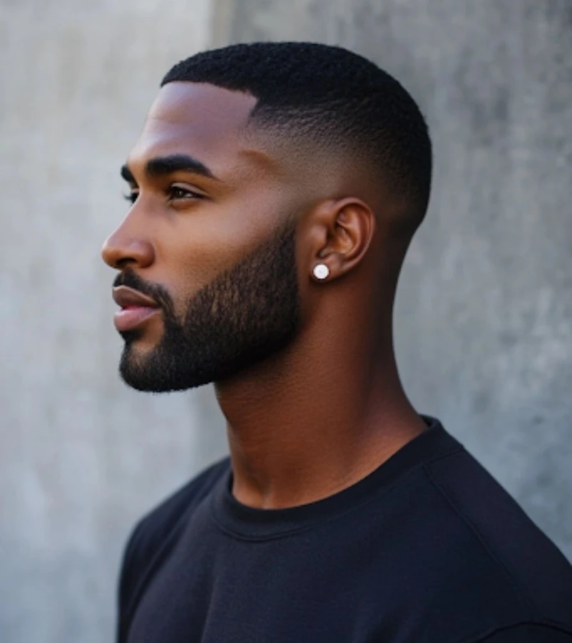 Mid Temp Fade with Short Hair and Beard