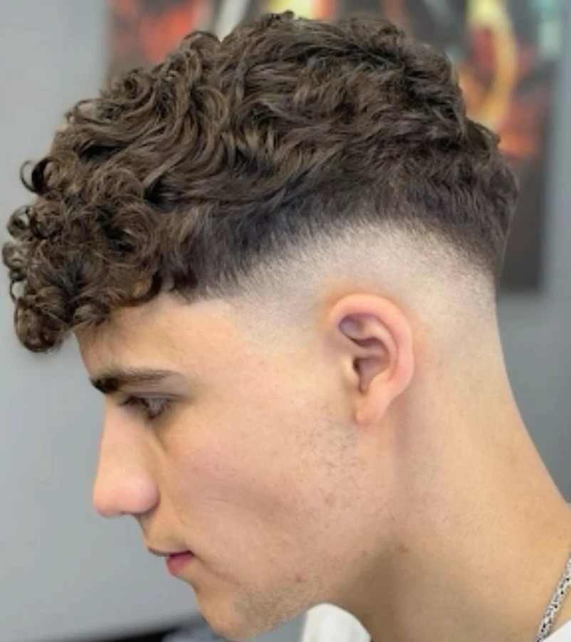 Short Curly Hair Fade with Line Up