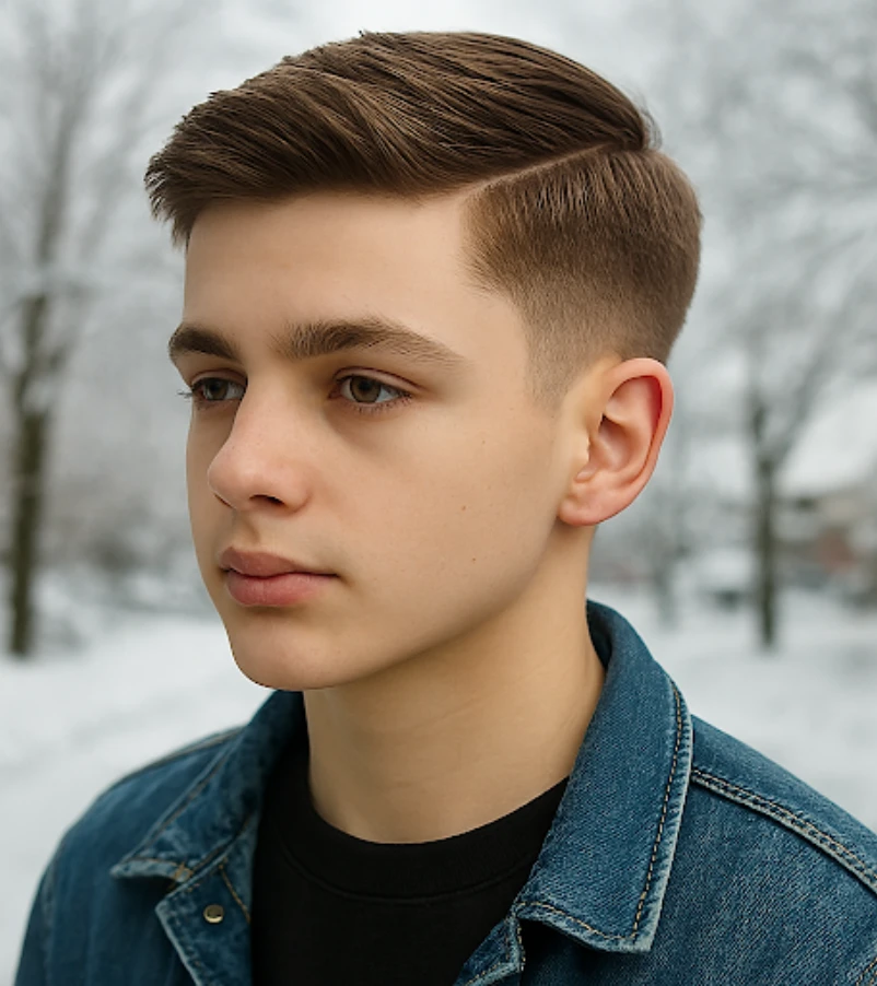 Soft Comb Over with Short Taper Faded Sides