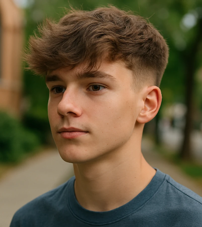 Fluffy Fringe with Low Taper Fade