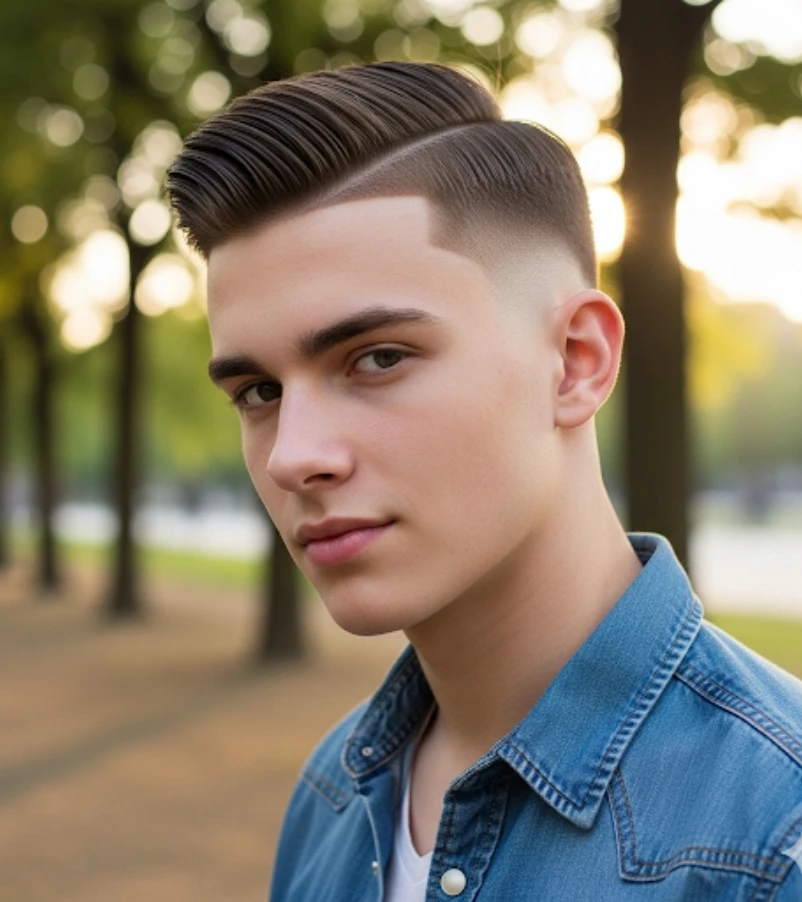 Hard Part Comb Over with Taper Fade
