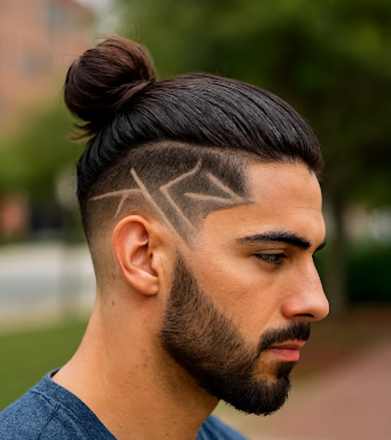 Man Bun with Undercut Fade and Artist Design
