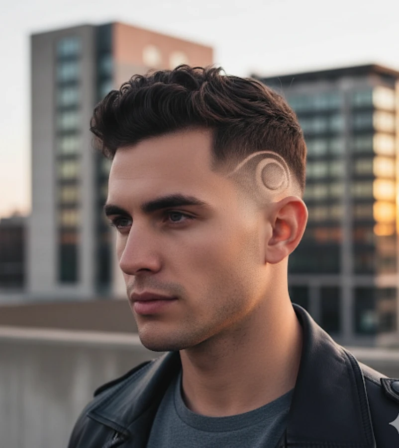 Shaved Line and Moon Design in Fade