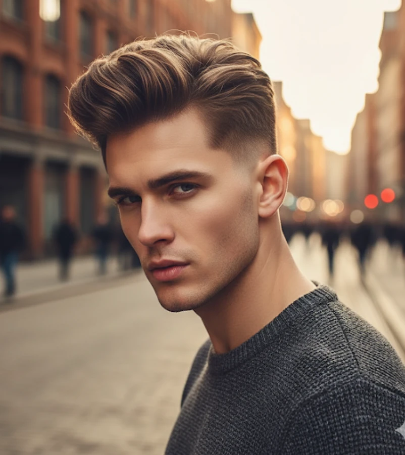 Textured Pompadour with Undercut Drop Fade