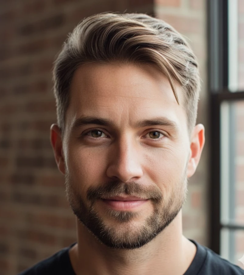 Textured Ivy League Taper Fade with Stubble Beard